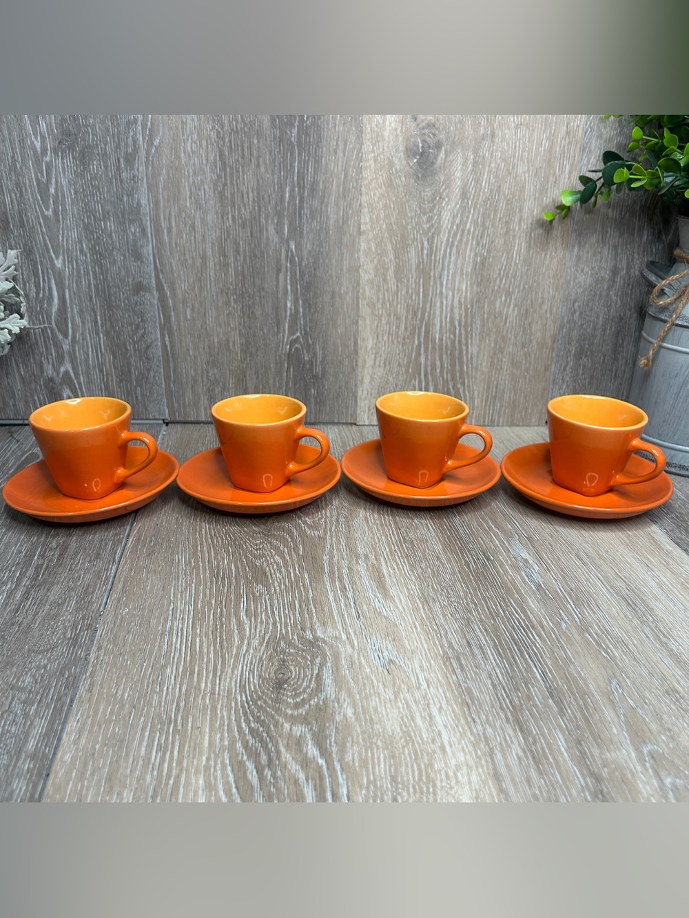 IMUSA Bright Orange Ceramic Espresso Cups and Saucer Set of 4 Demitasse Cafecito